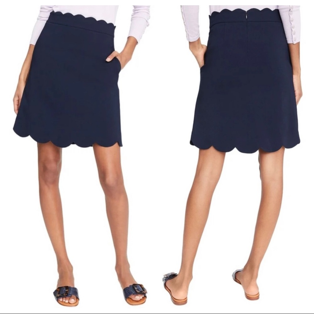 J. McLaughlin Cameron Solid Skirt Scallop Winter Navy Blue. Size 0